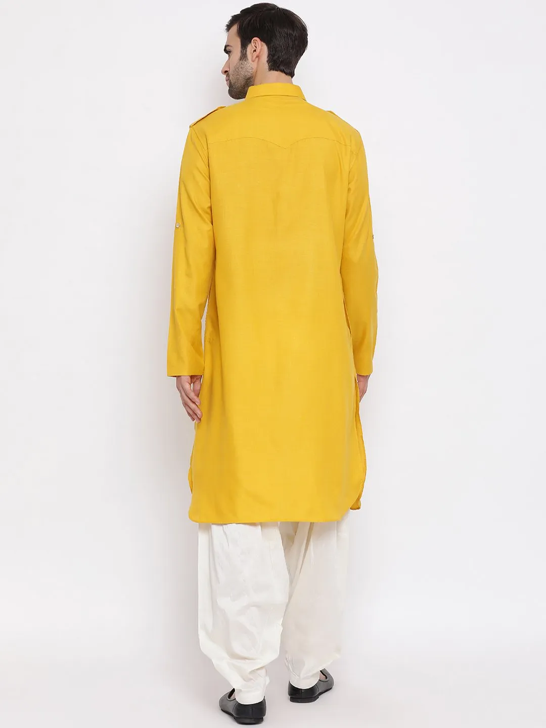 VASTRAMAY Mustard Cotton Pathani Suit Set
