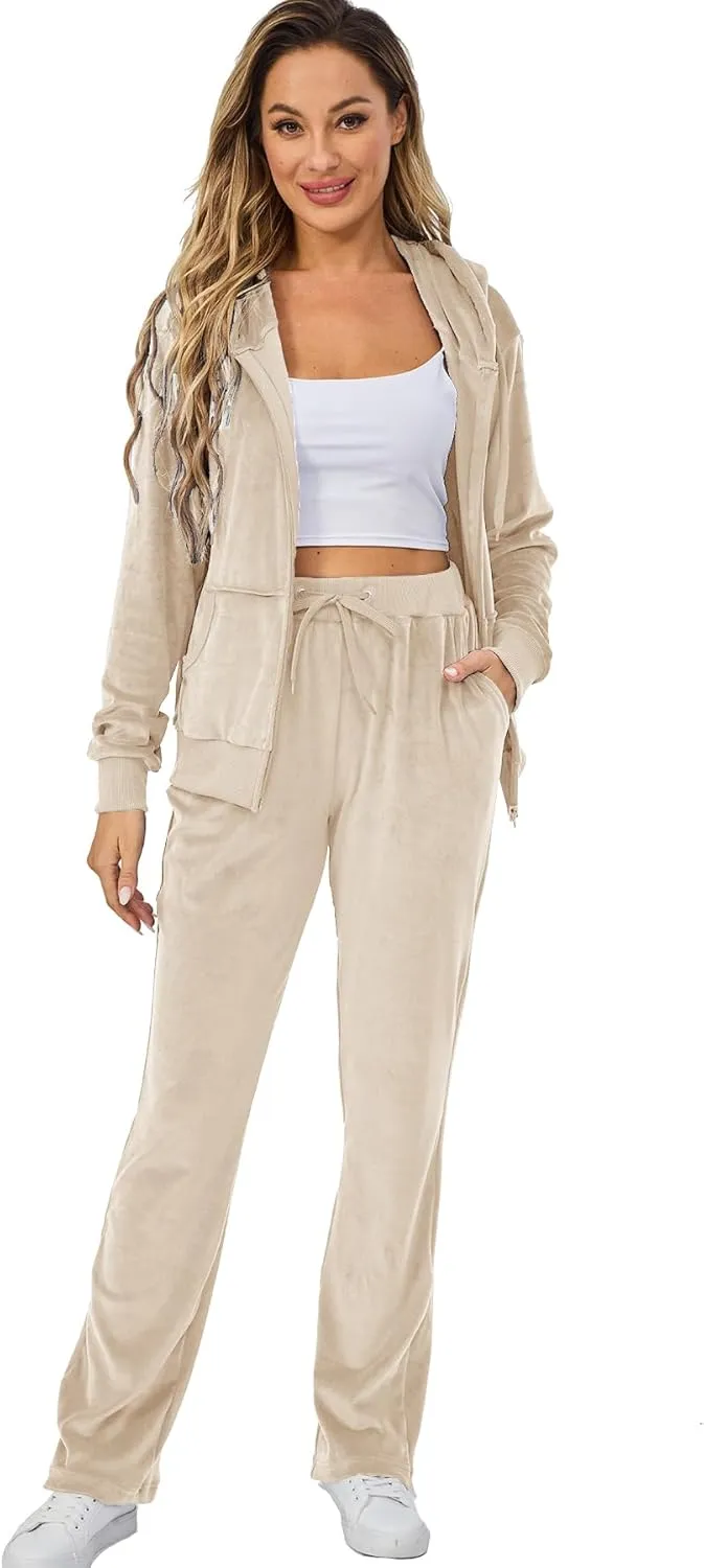 Velour Track Suits for Women Set Fall Sweatsuits 2 Piece