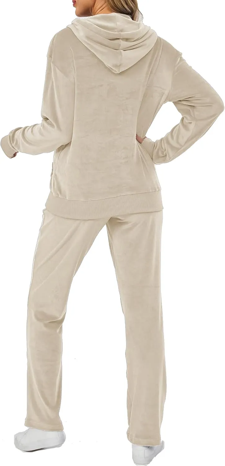 Velour Track Suits for Women Set Fall Sweatsuits 2 Piece