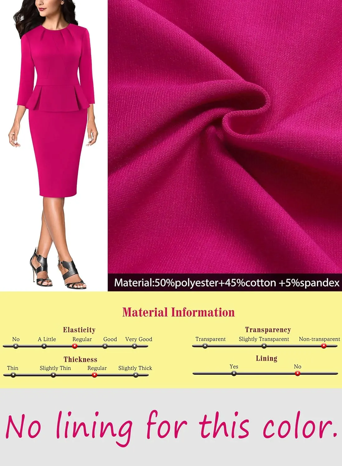 VFSHOW Womens Pleated Crew Neck Peplum Work Business Office Bodycon Pencil Sheath Dress