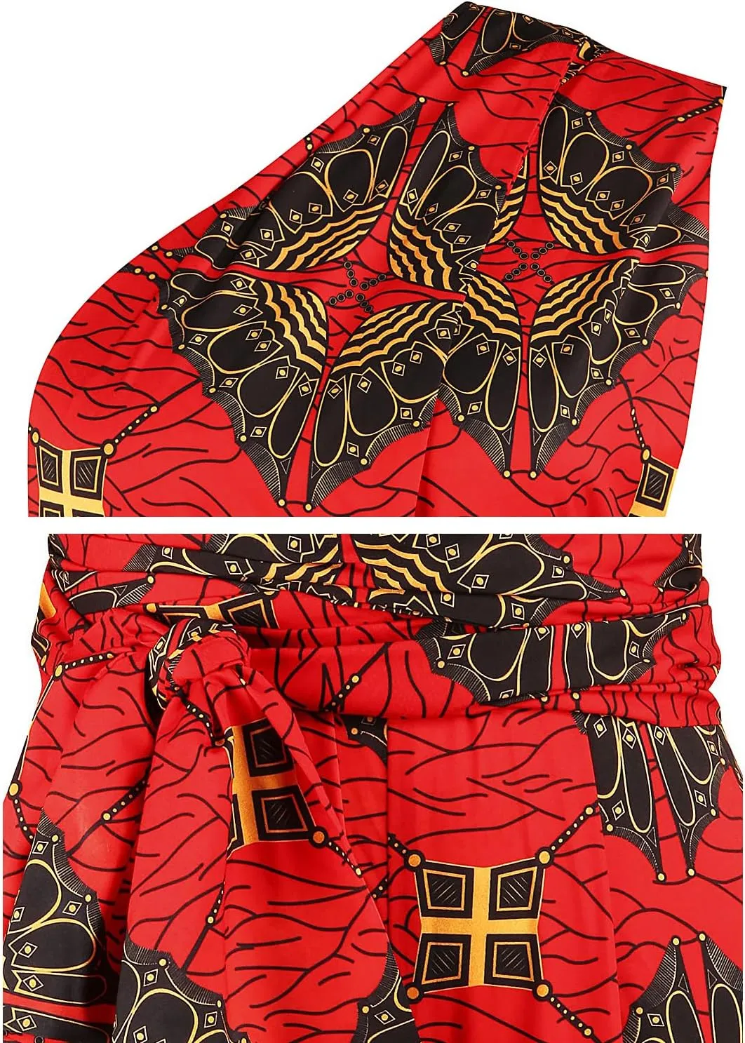 Vimoisa Women Sexy Boho African Jumpsuits Printing Rompers V-Neck Multi-Way Wide Leg Pants