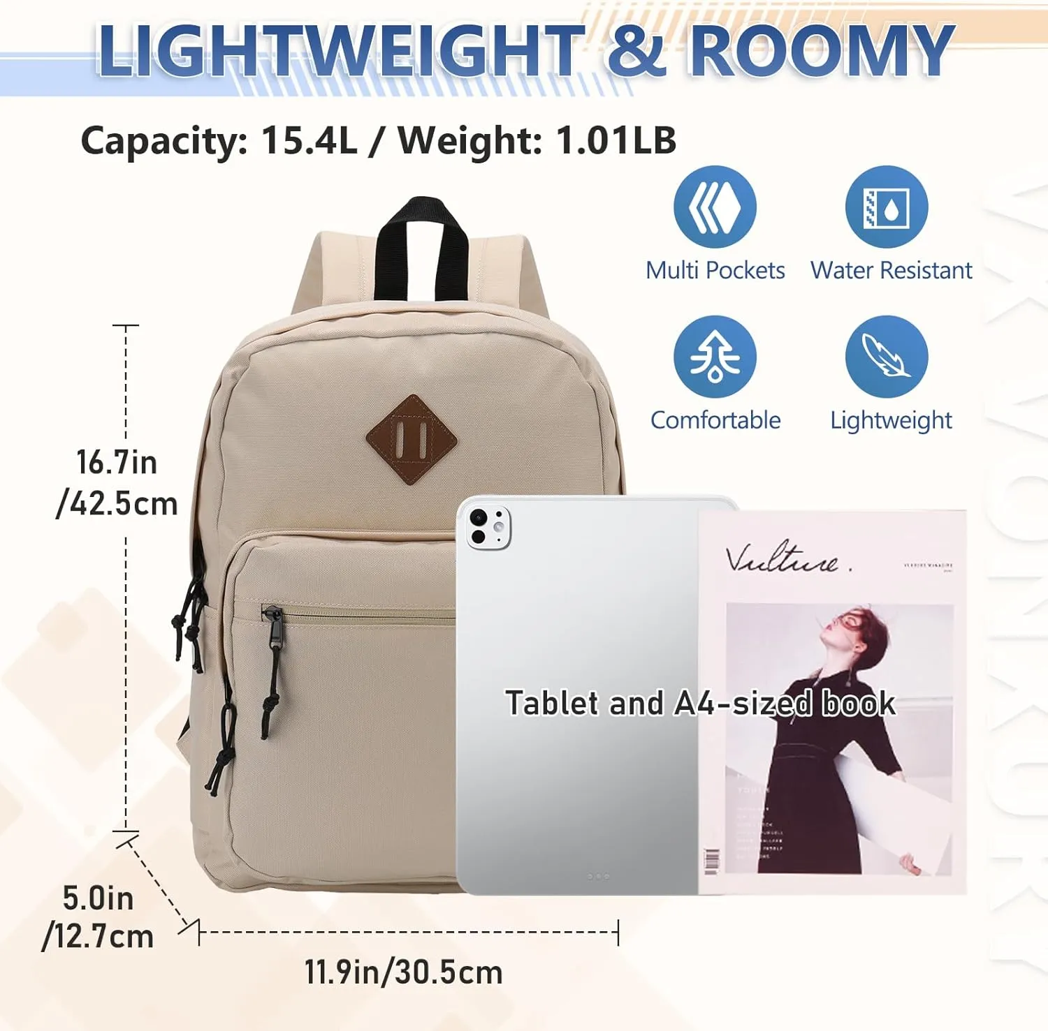 VX VONXURY School Backpack for Men Women,Lightweight Classic Basic Bookbag Simple Kids Black Backpack for College Travel
