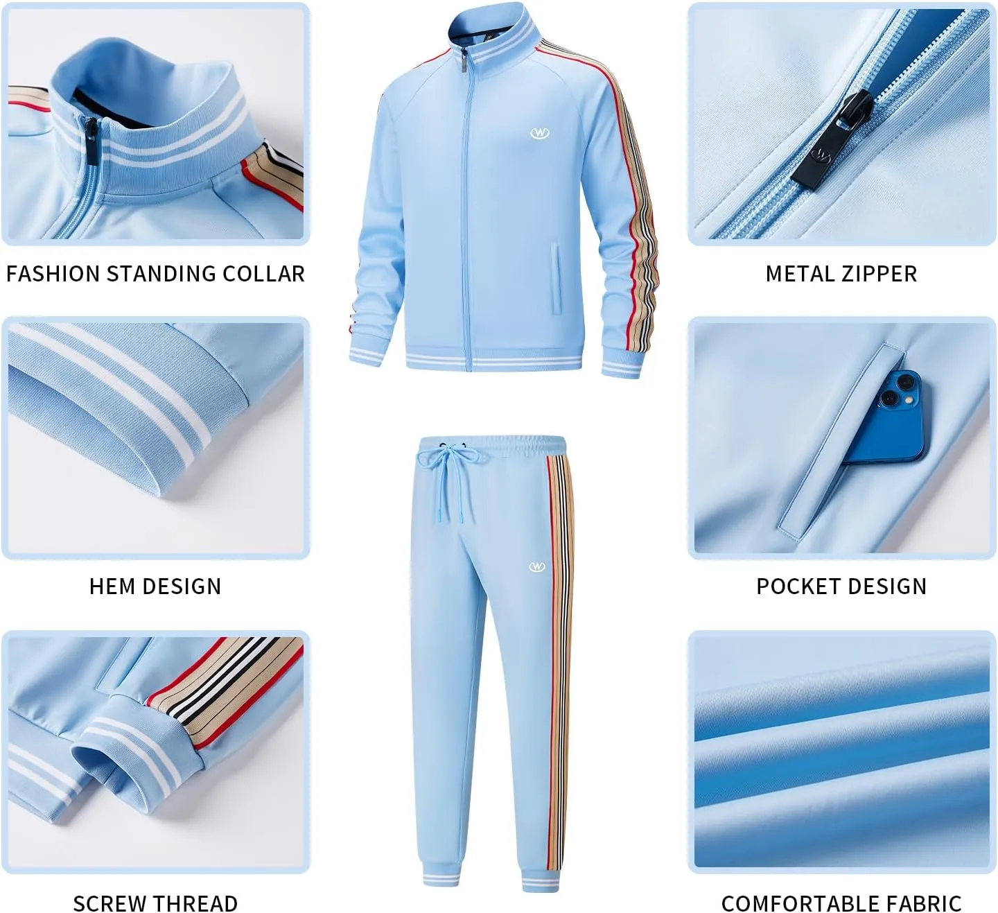 W JIANWANG Track Suits for Men Set Jogging Tracksuit Mens Sweatsuits Workout Running Sports Jogger Sweat Suits Outfits