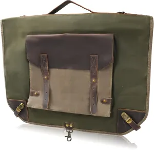 Waxed Canvas Leather Suit Luggage Garment Bag with Shoulder Strap for Work and Business