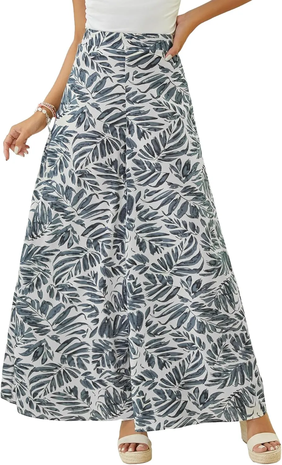 WDIRARA Women's Tropical Print High Waist Wide Leg Pants Boho Palazzo Pants