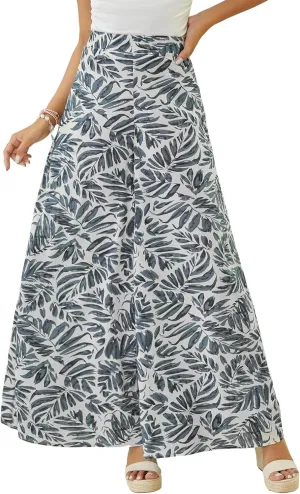 WDIRARA Women's Tropical Print High Waist Wide Leg Pants Boho Palazzo Pants