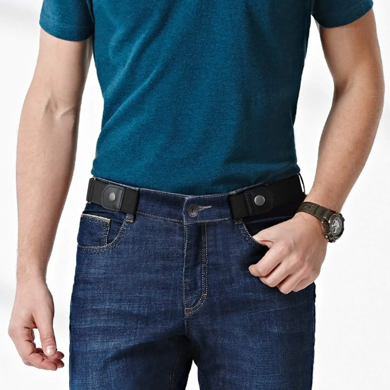 WERFORU No Buckle Elastic Belt for Men Stretch Buckle Free Belt for Jeans Pants 1.38 Inches Wide