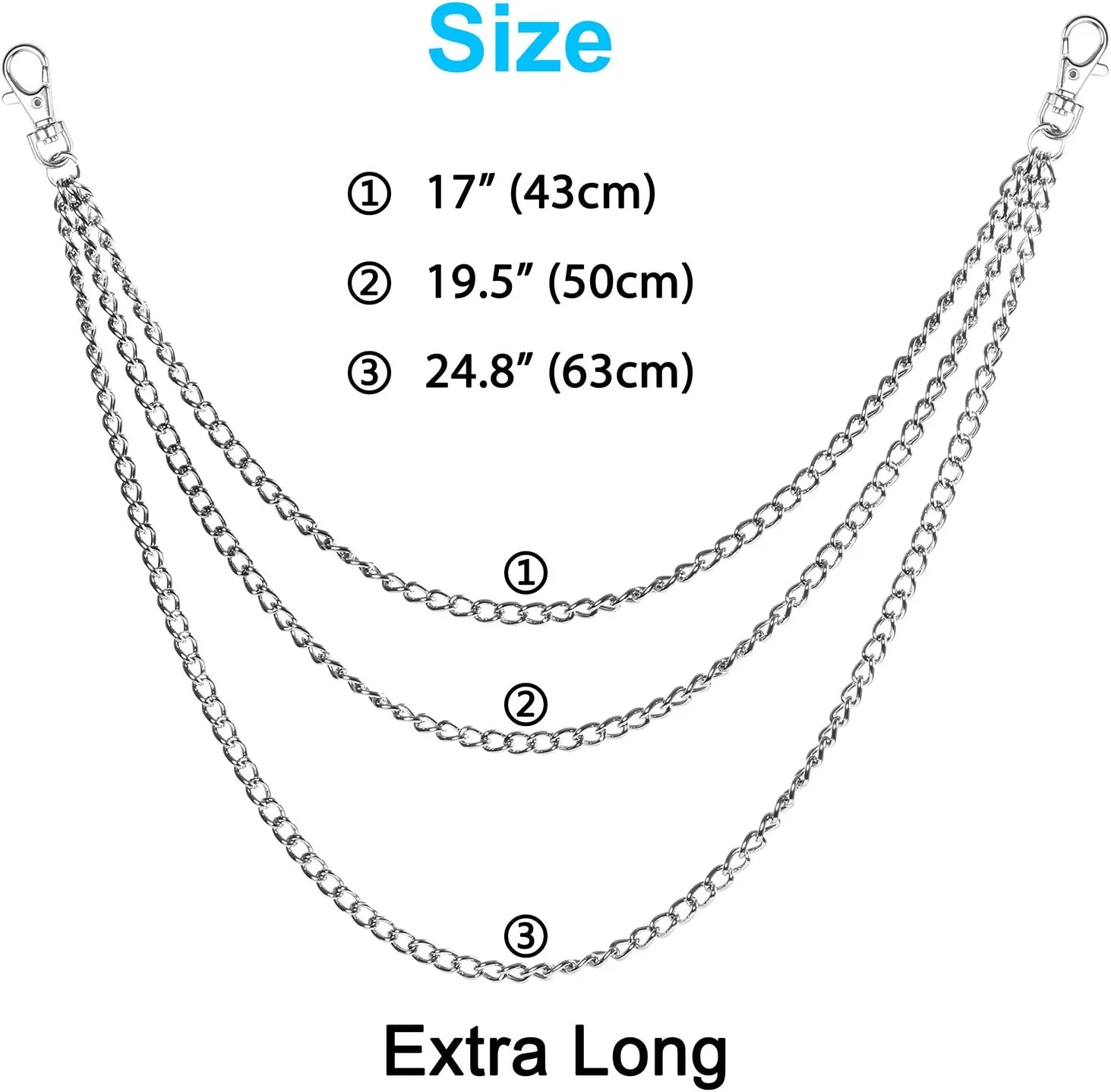 Wisdompro Pants Chain with Lobster Clasps - Heavy Duty Belt Chain Hip Hop Punk Trousers Jeans for Men and Women
