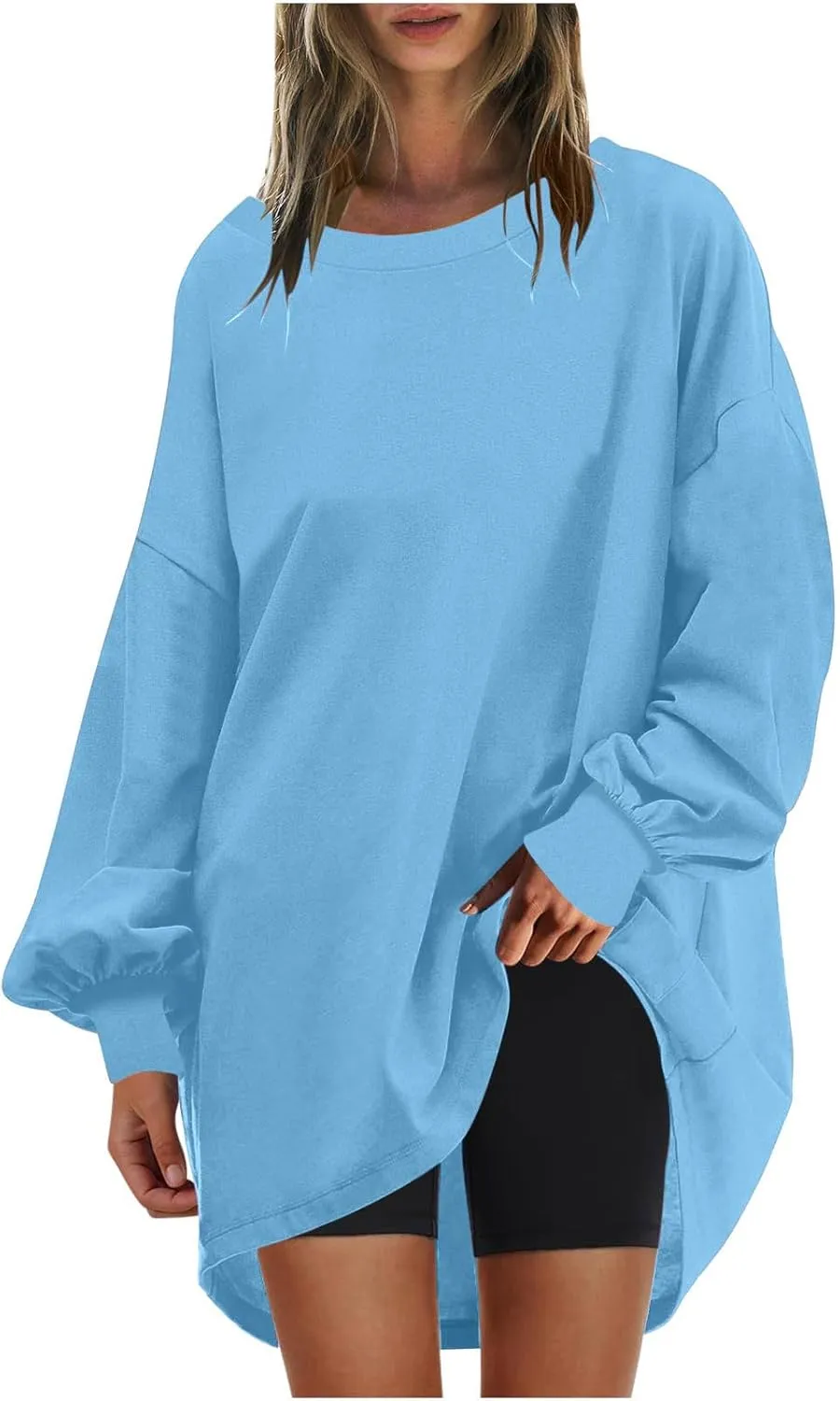 Wkishenl Oversized Long Sweatshirts for Women 2024 Casual Fall Shoulder Tops Loose Long Sleeve Crewneck Pullover Solid Dressy