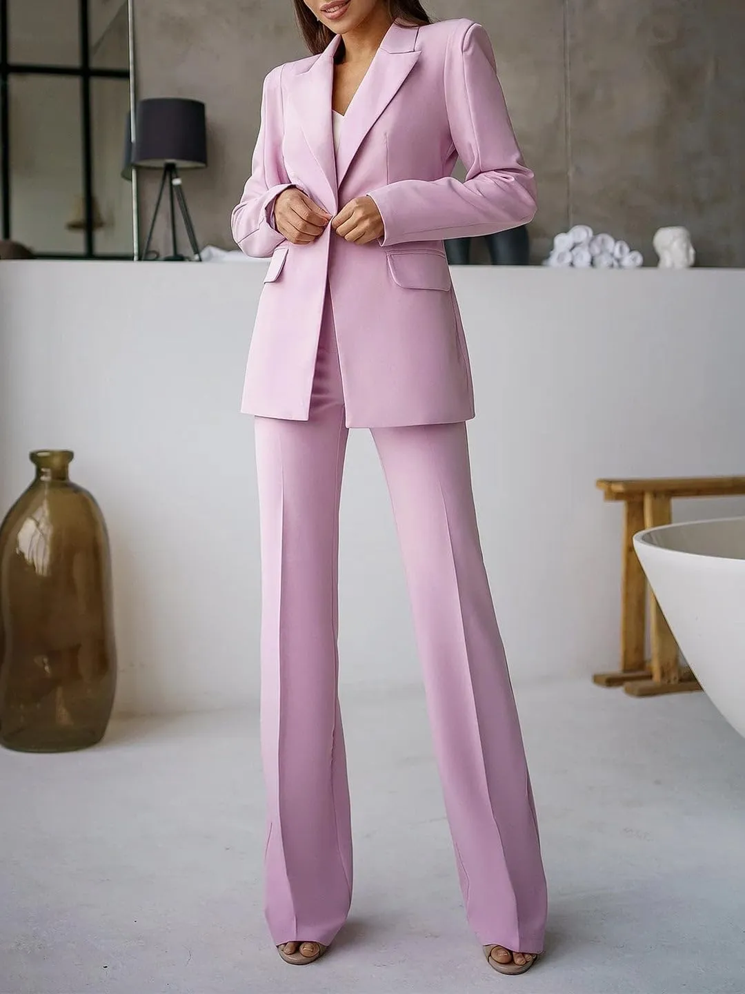 Women 2 Piece Suits Pant Elegant Peak Lapel Office Blazer Pant Suit Lady Formal Business Party Office Work Outfit