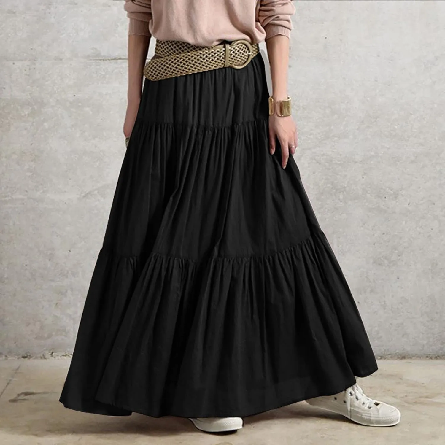 Women 2023 Summer Spring Long Skirts Elegant Ankle Skirts A Line Beach Maxi Skirt Pleated Cheer Skirt Midi Skirts