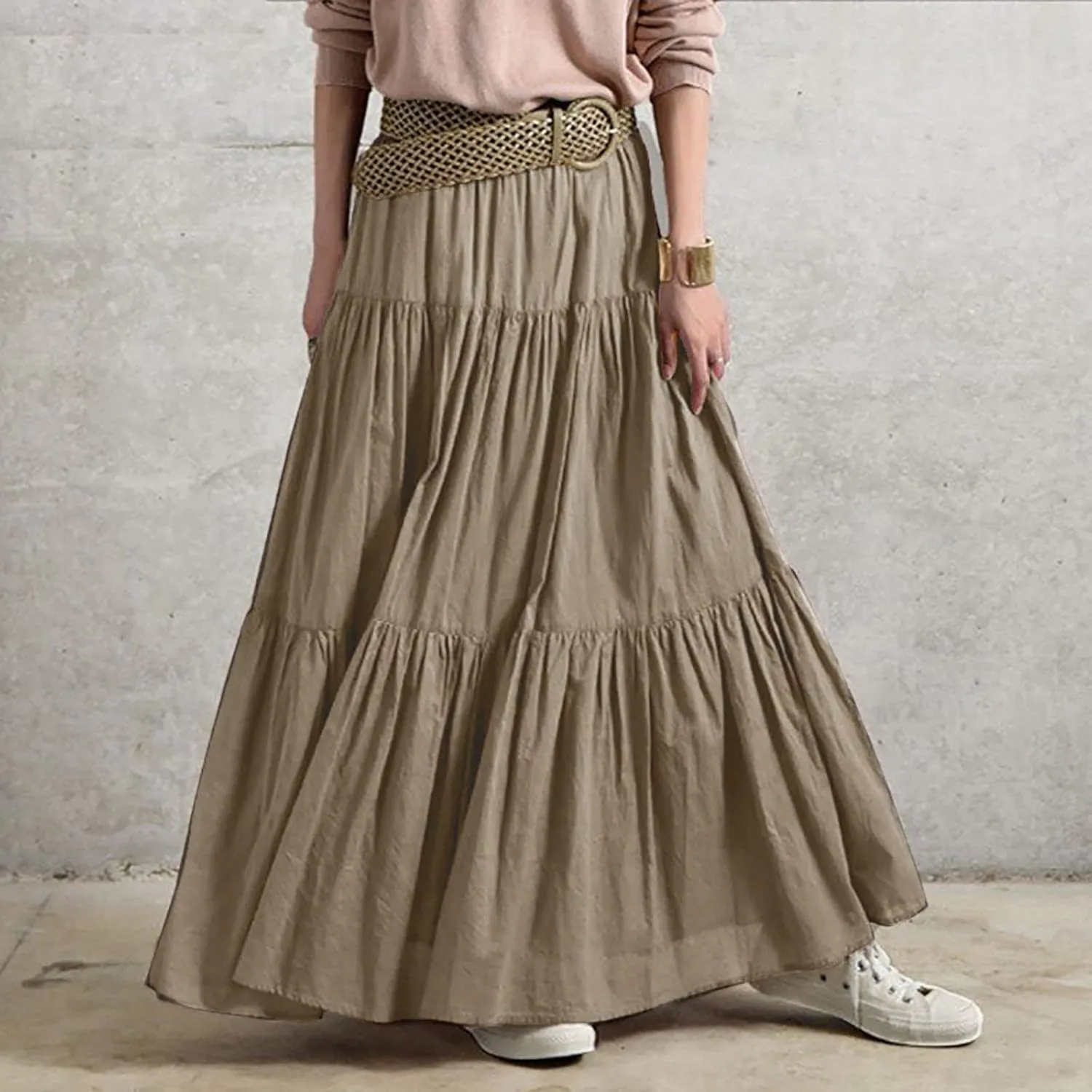 Women 2023 Summer Spring Long Skirts Elegant Ankle Skirts A Line Beach Maxi Skirt Pleated Cheer Skirt Midi Skirts