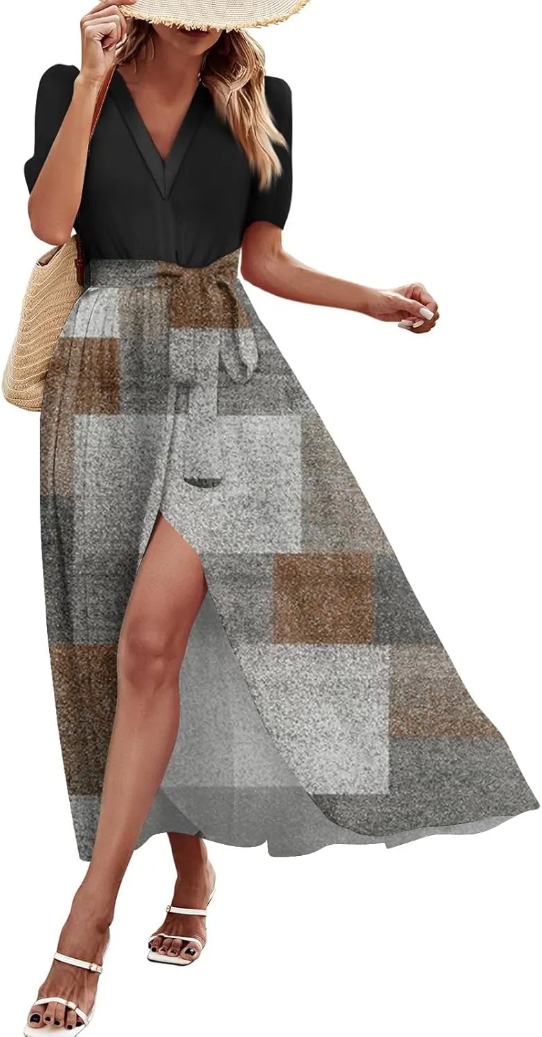 Women Casual Sleeveless Summer Dresses 2025 Spring Crewneck Patchwork Boho Floral Ruffle Cocktail Party Midi Dress