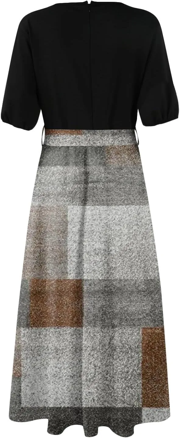 Women Casual Sleeveless Summer Dresses 2025 Spring Crewneck Patchwork Boho Floral Ruffle Cocktail Party Midi Dress