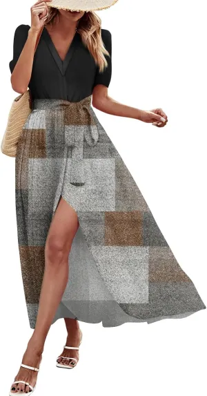Women Casual Sleeveless Summer Dresses 2025 Spring Crewneck Patchwork Boho Floral Ruffle Cocktail Party Midi Dress