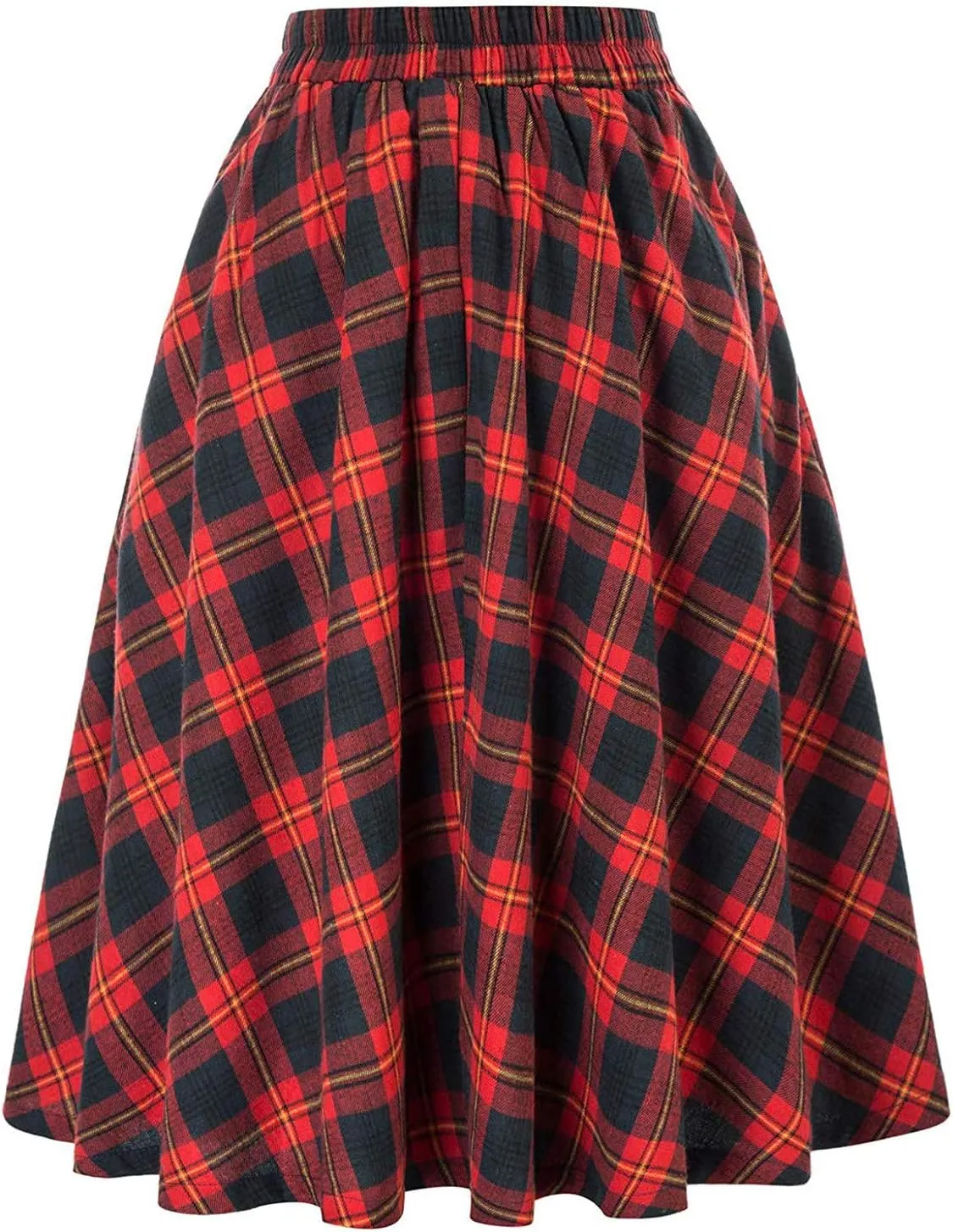 Women Fashion Casual Plaid Skirt Vintage High Waist Pleated Women Skirt Midi Skirts for Women Pleated Cheer