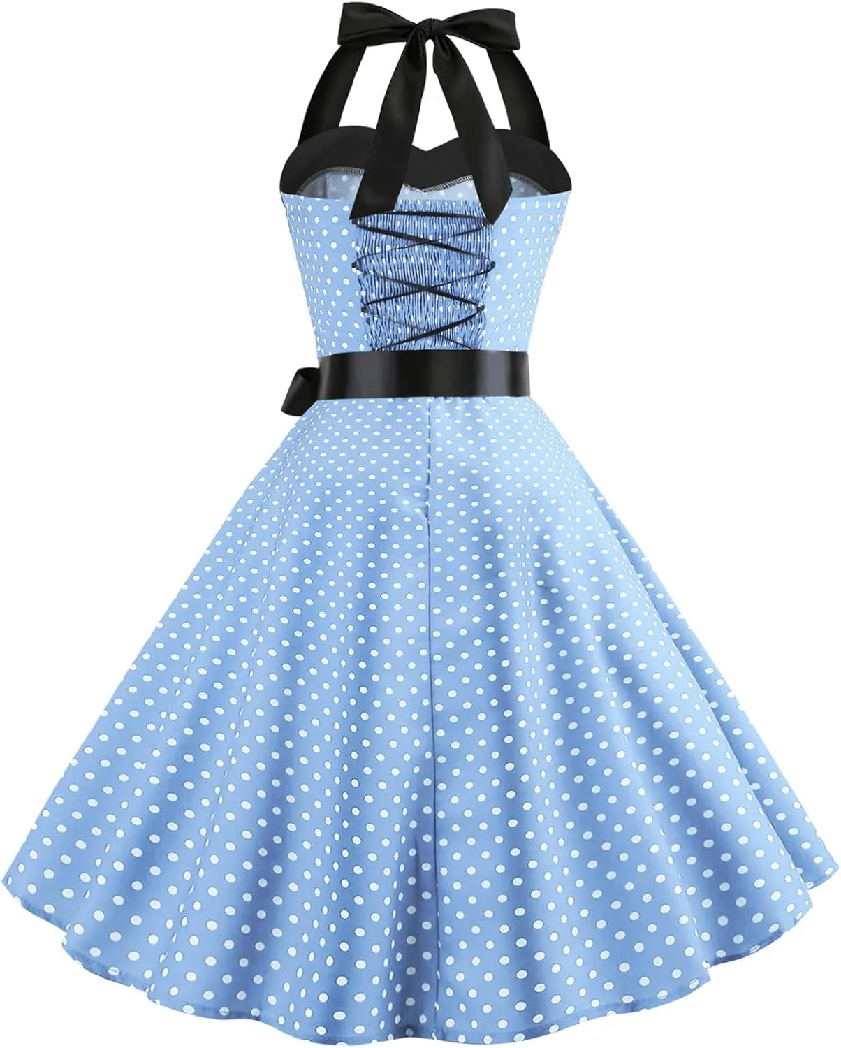 Women HOCO Dress Polka Dot Empired Waisted Flared Dresses Sleeveless Aline Tea Party Dress