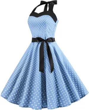 Women HOCO Dress Polka Dot Empired Waisted Flared Dresses Sleeveless Aline Tea Party Dress