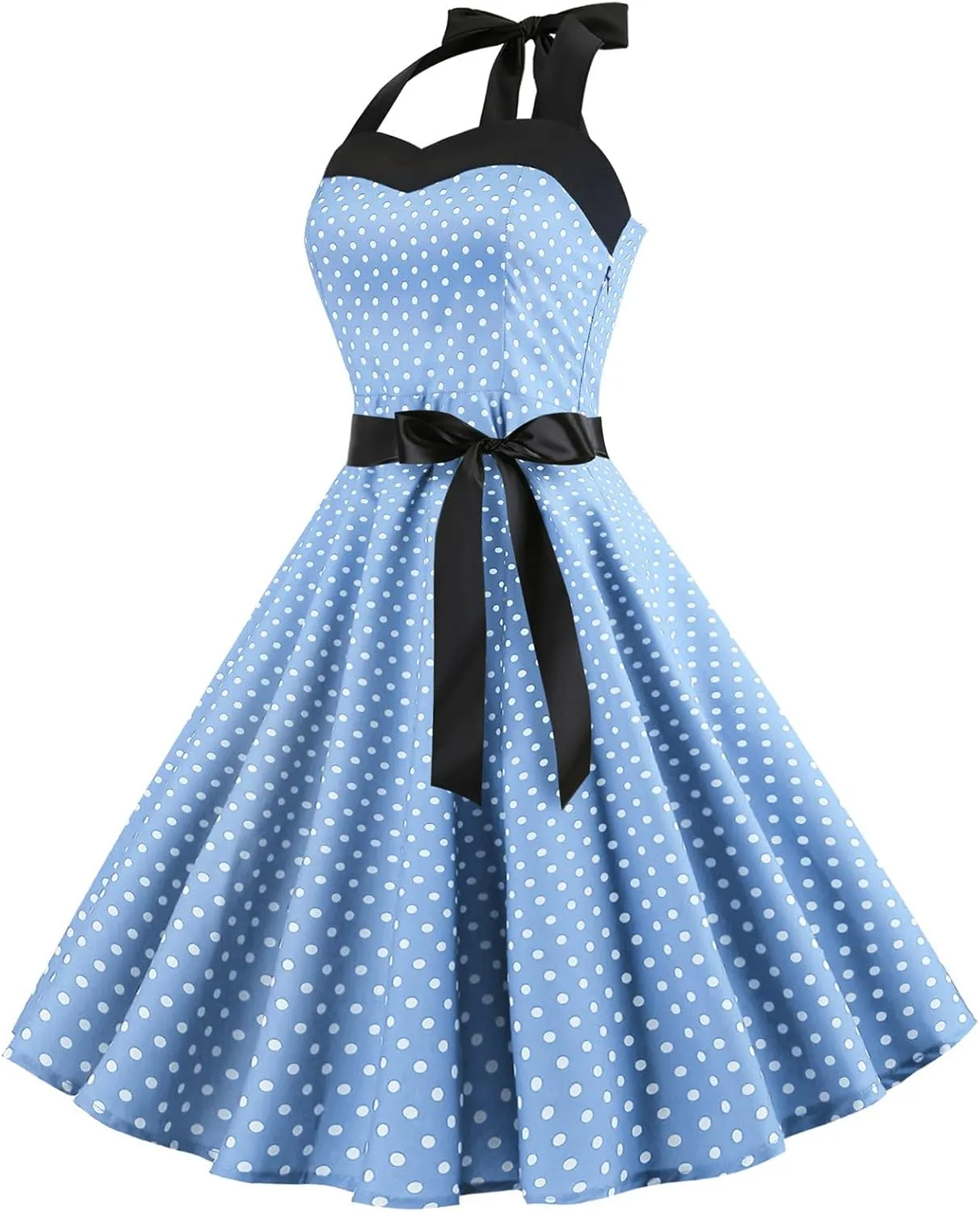 Women HOCO Dress Polka Dot Empired Waisted Flared Dresses Sleeveless Aline Tea Party Dress