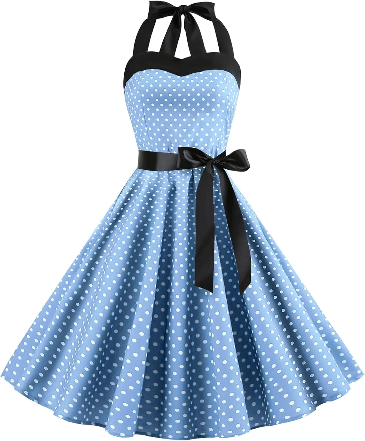Women HOCO Dress Polka Dot Empired Waisted Flared Dresses Sleeveless Aline Tea Party Dress