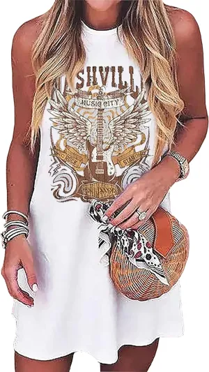 Women Nashville Music City Mini Dress Retro Western Country Music Rock Band Graphic Bodycon Mini Dress