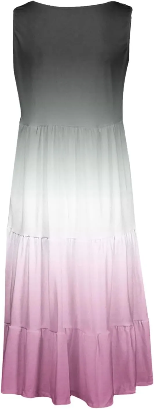 Women Ruffle Boho Tie Dye Dresses Color Block Babydoll Loose Swing Casual Beach Mini Tank Dress Plus Size Sundress