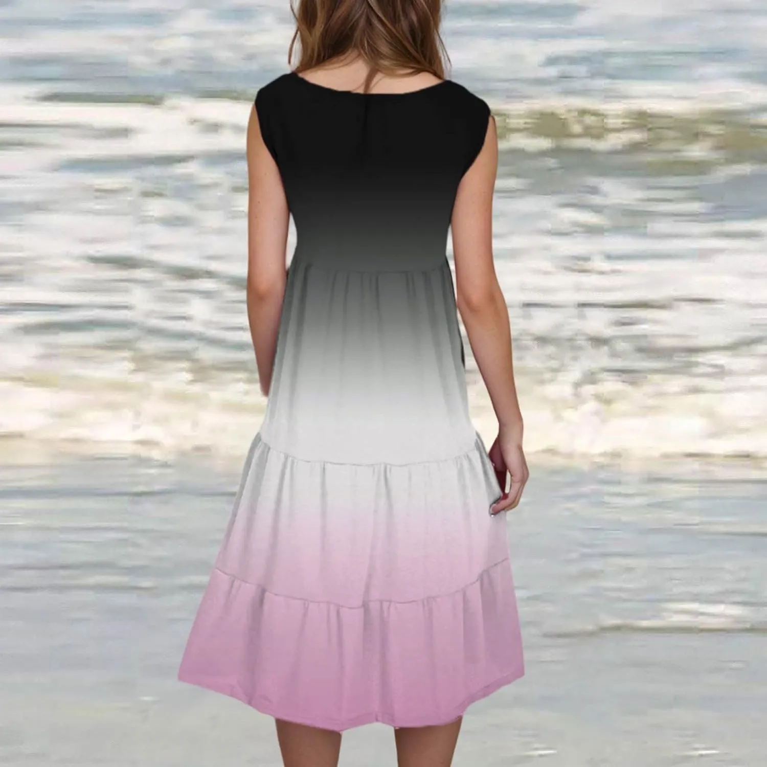 Women Ruffle Boho Tie Dye Dresses Color Block Babydoll Loose Swing Casual Beach Mini Tank Dress Plus Size Sundress