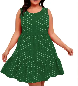 Women Summer Casual Dresses 2025 Plus Size Crew Neck Dress Sleeveless Beach Sundresses Flowy Tiered Tank T Shirt Dress