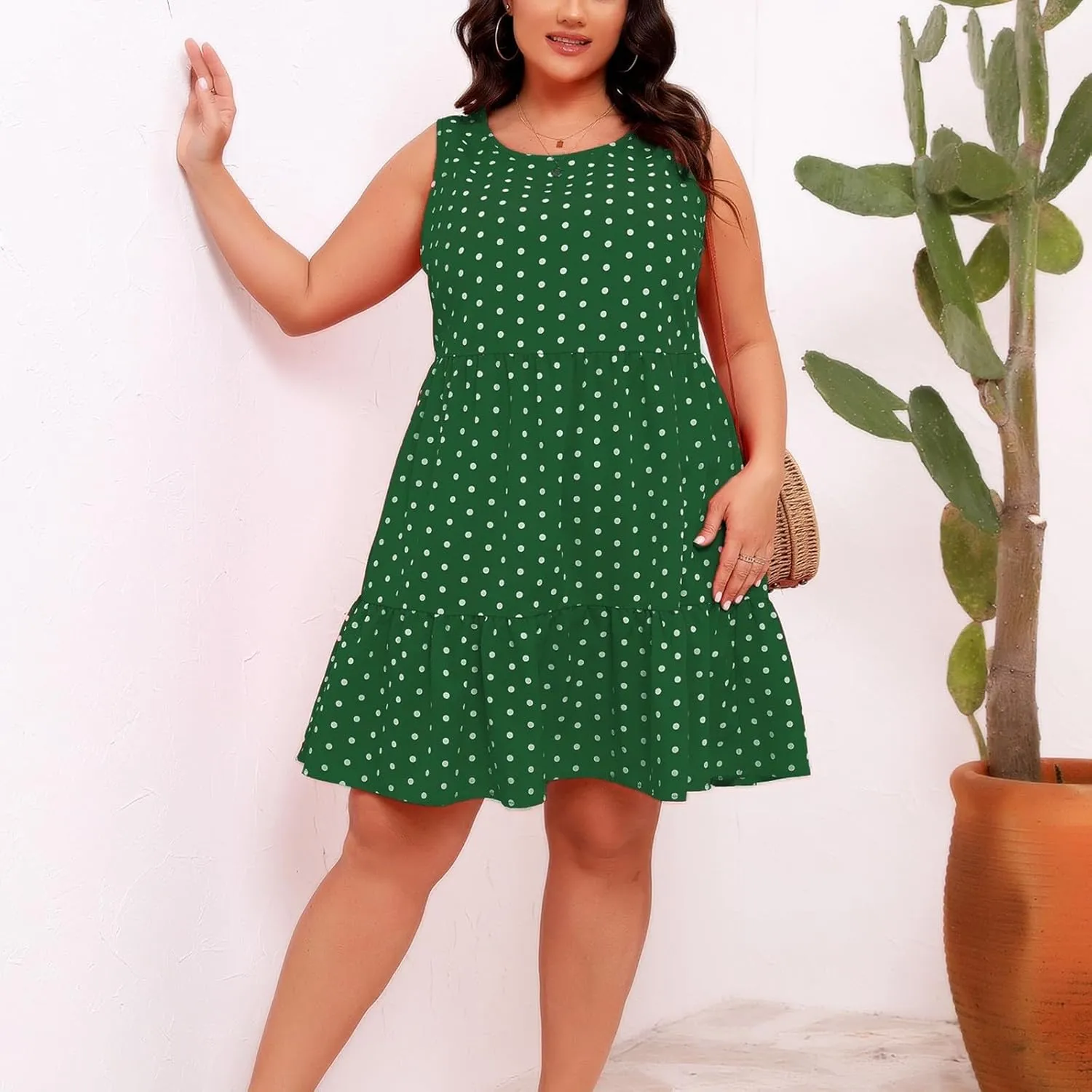 Women Summer Casual Dresses 2025 Plus Size Crew Neck Dress Sleeveless Beach Sundresses Flowy Tiered Tank T Shirt Dress