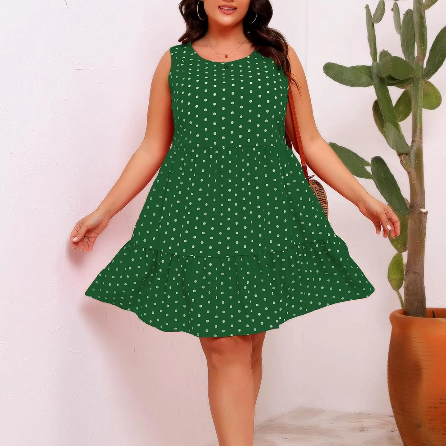 Women Summer Casual Dresses 2025 Plus Size Crew Neck Dress Sleeveless Beach Sundresses Flowy Tiered Tank T Shirt Dress