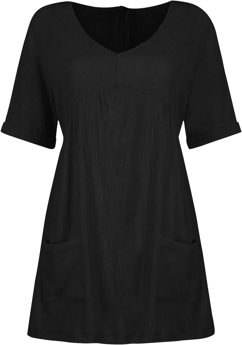 Women Summer Casual T Shirt Dress Short Sleeve V Neck Sundress 2025 Textured Solid Mini Beach Dresses with Pockets