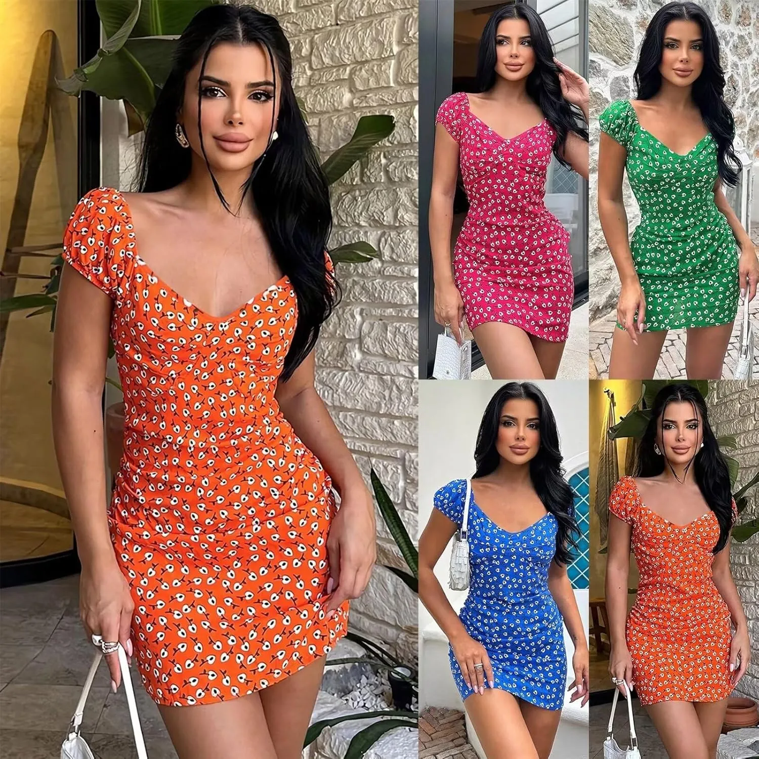 Women Summer Dresses Cute Short Sleeve Backless Mini Sundress Ruffle Flowy Boho Dresses Sexy Beach Dresses Date Night
