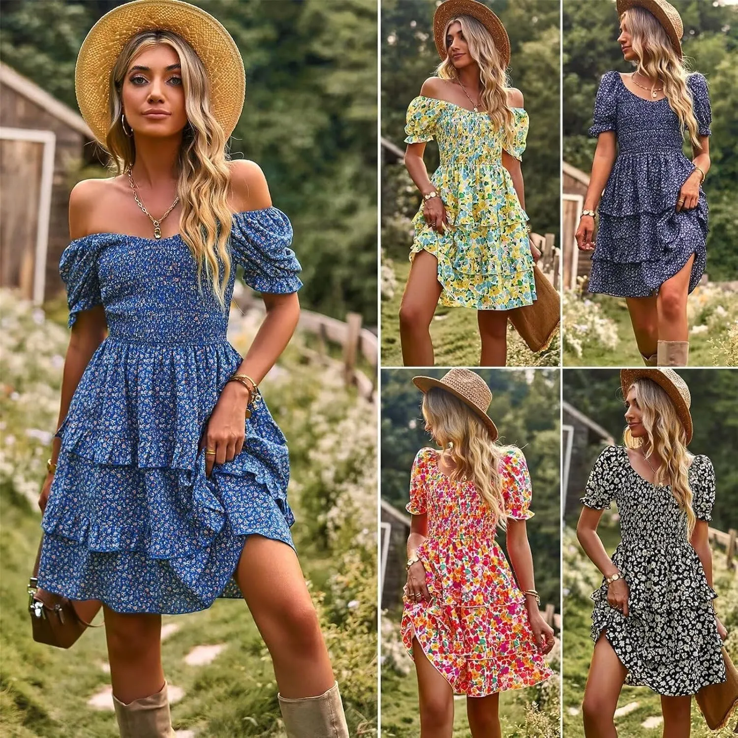Women Summer Dresses Cute Short Sleeve Backless Mini Sundress Ruffle Flowy Boho Dresses Sexy Beach Dresses Date Night