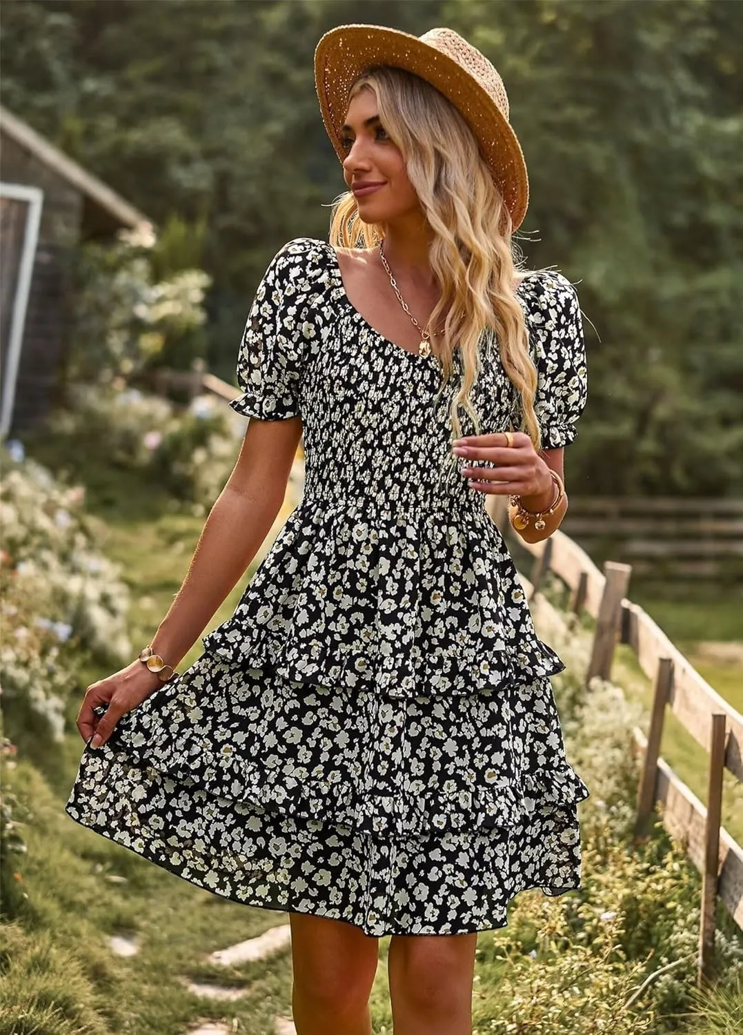 Women Summer Dresses Cute Short Sleeve Backless Mini Sundress Ruffle Flowy Boho Dresses Sexy Beach Dresses Date Night
