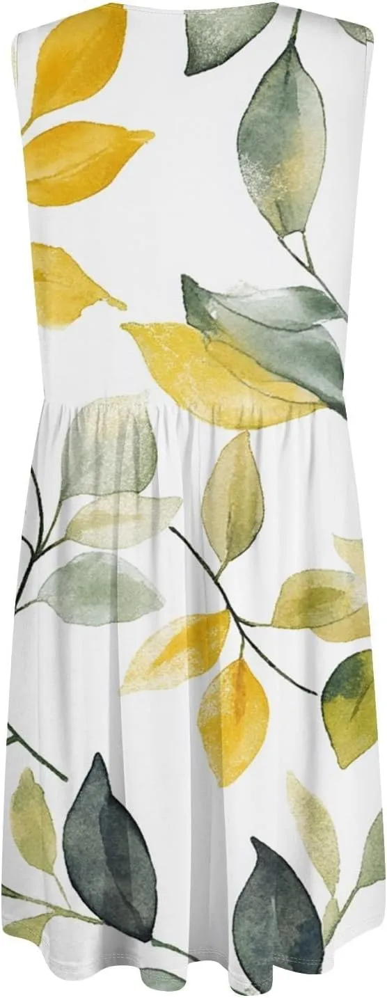Women Summer Dresses Sleeveless Casual Loose Swing Button Down Midi Dress with Pockets Wedding Guest Dress