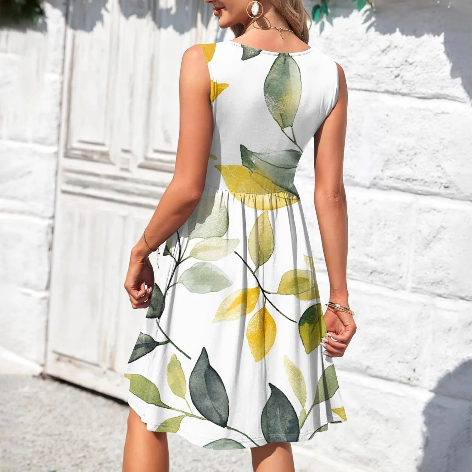 Women Summer Dresses Sleeveless Casual Loose Swing Button Down Midi Dress with Pockets Wedding Guest Dress