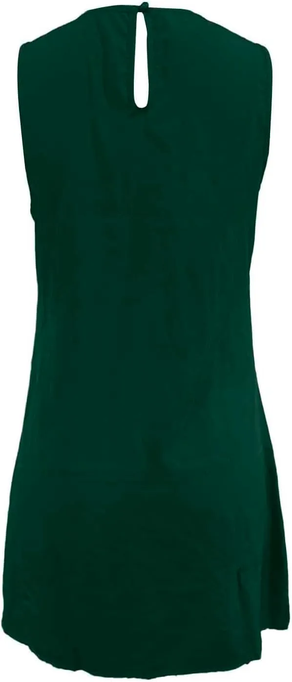 Women Summer Tank Dresses Round Neck Sleeveless T Shirt Dress A-Line Ruffle Hem Mini Dress Beach Vacation Sundresses