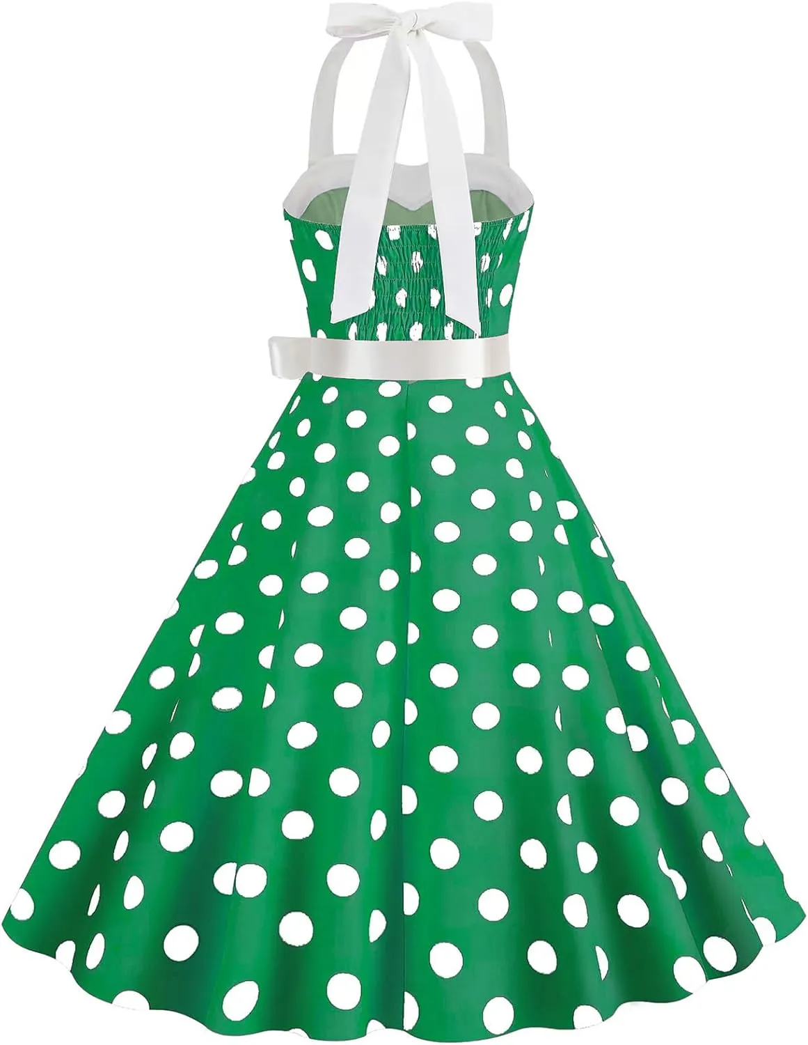 Women's 1950s Polka Dot Swing Dress Halter Neck Vintage Rockabilly A-Line Cocktail Party Dresses with Bow