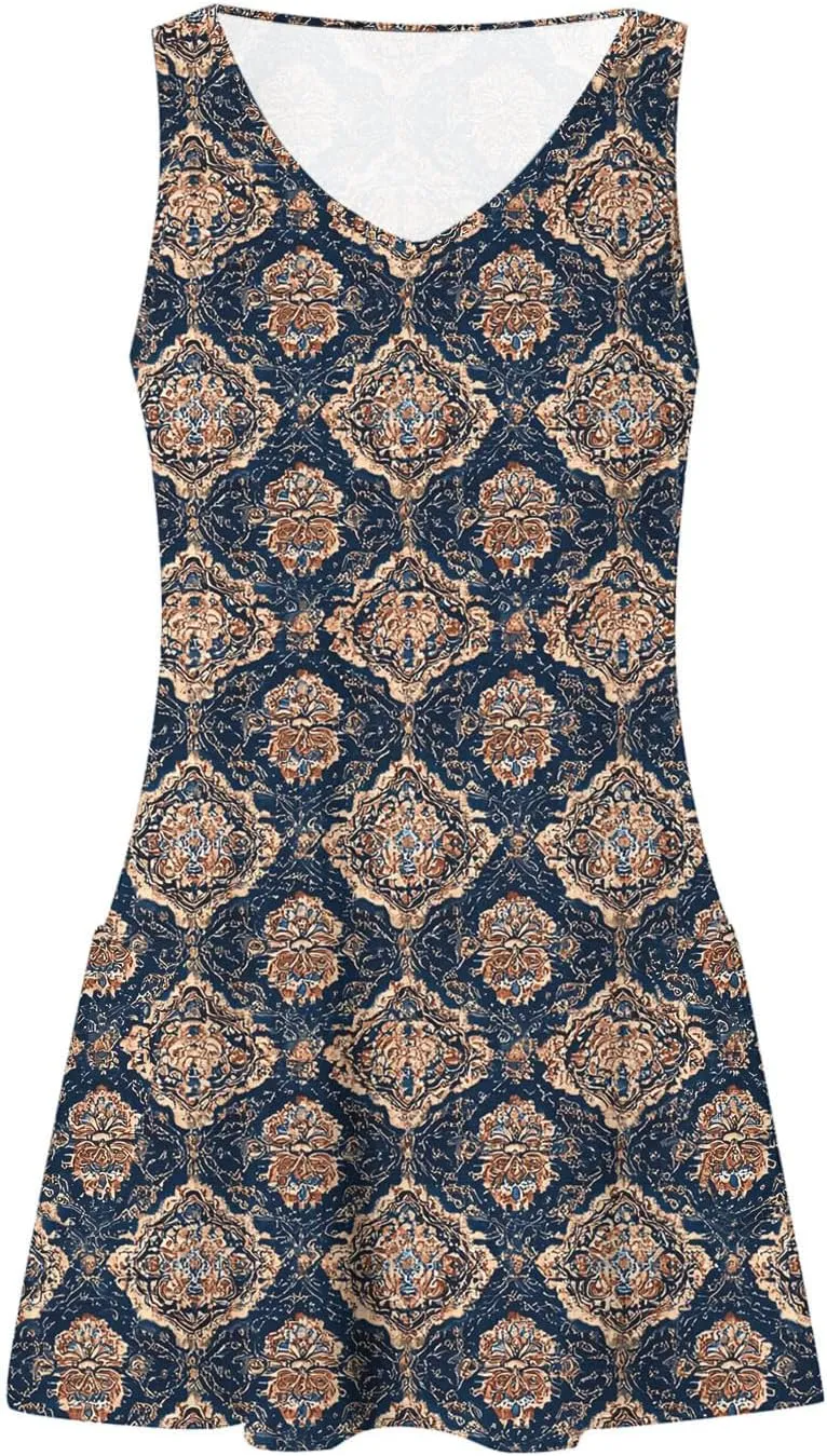 Womens 2025 Summer Sleeveless Sundress Loose Fit Casual Vintage Floral Print Boho Mini Dress V Neck Beach Tank Dress