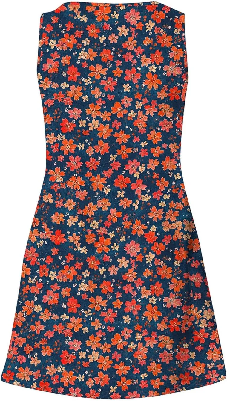 Womens 2025 Summer Sleeveless Sundress Loose Fit Casual Vintage Floral Print Boho Mini Dress V Neck Beach Tank Dress