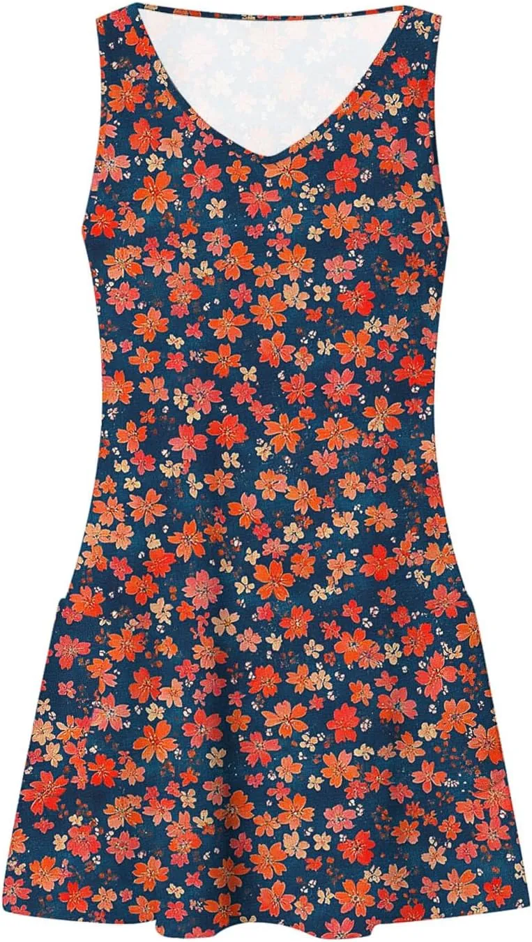 Womens 2025 Summer Sleeveless Sundress Loose Fit Casual Vintage Floral Print Boho Mini Dress V Neck Beach Tank Dress