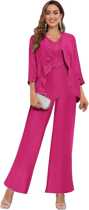 Women's 3PC Mother of The Bride Pants Suits for Wedding Elegant Sets Wedding Formal Outfit