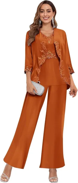 Women's 3PC Mother of The Bride Pants Suits for Wedding Elegant Sets Wedding Formal Outfit