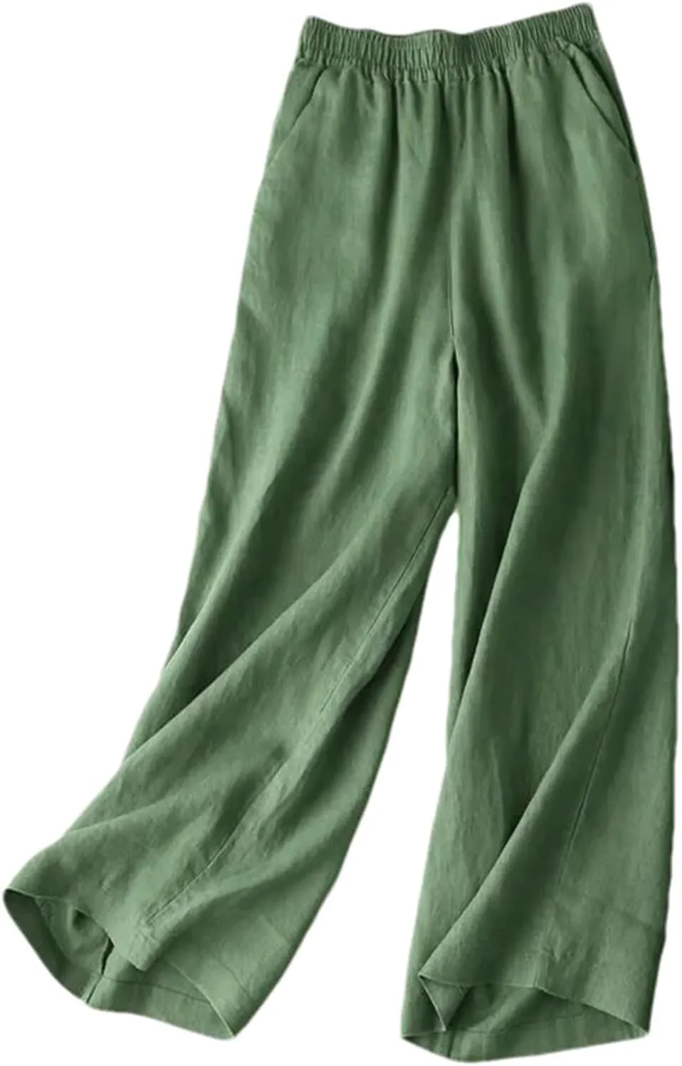 Women's Casual Summer Cotton Linen Wide Leg High Waist Straight Pants in Solid Color Trousers