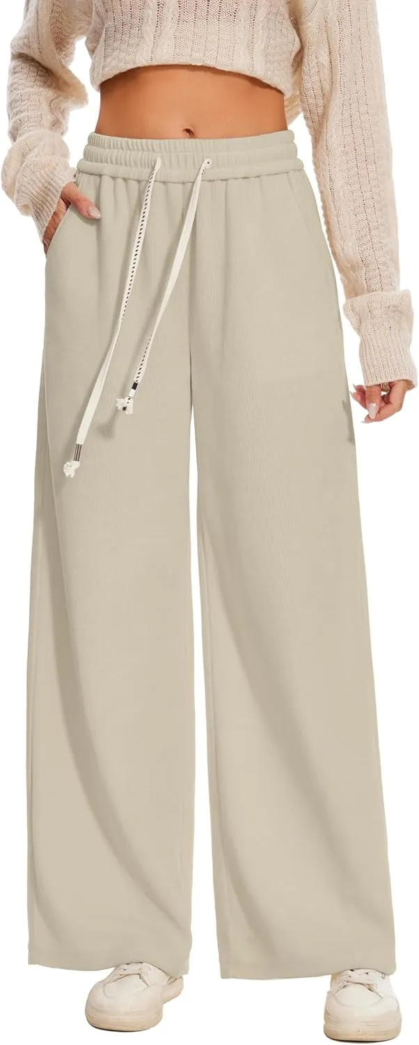 Women's Corduroy Loose Mid Rise Pant Casual Fall Straight Leg Elastic Waist Pants with Pockets