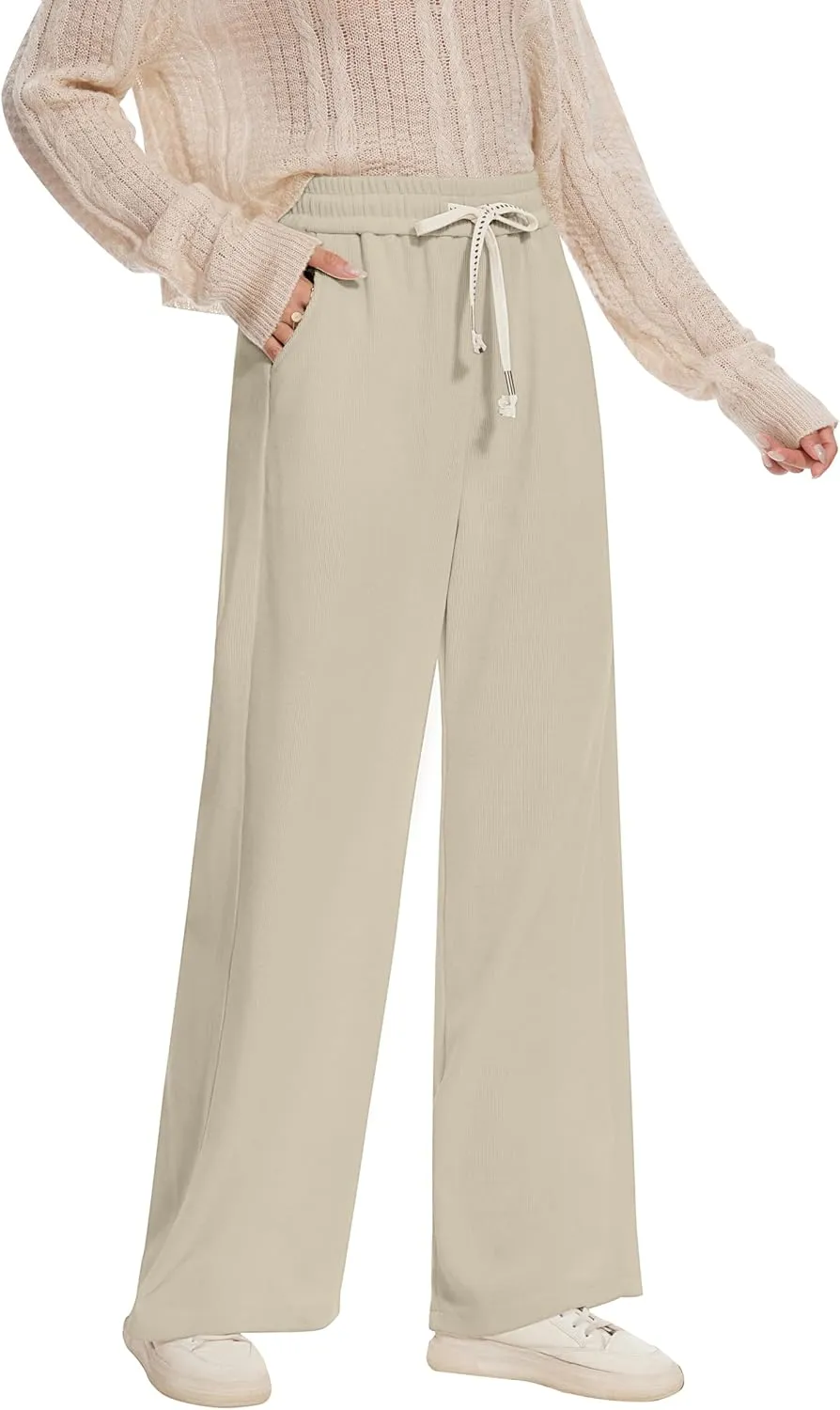 Women's Corduroy Loose Mid Rise Pant Casual Fall Straight Leg Elastic Waist Pants with Pockets