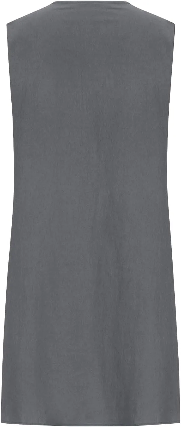 Womens Cotton Linen Casual Dresses Summer Sleeveless Crewneck Pleated Midi Dress 2025 Trendy Loose Beach Sundress