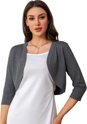 Women's Cropped 3/4 Sleeve Knit Cardigan - Open Front Bolero Shrug