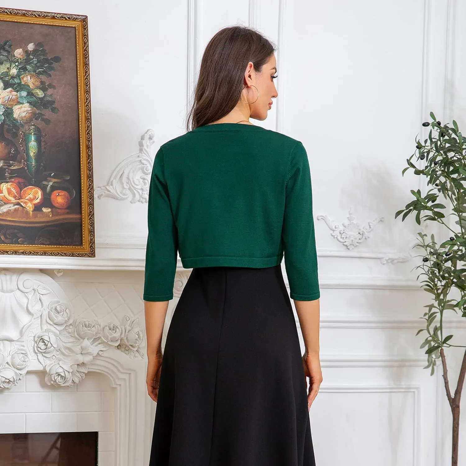 Women's Cropped 3/4 Sleeve Knit Cardigan - Open Front Bolero Shrug