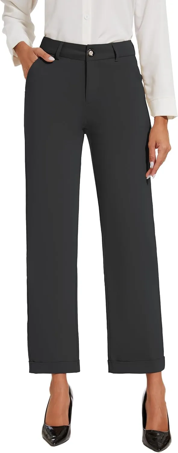 Women's Cropped Pants Fit Straight Leg Ultra Stretch Comfy Work Dress Pants